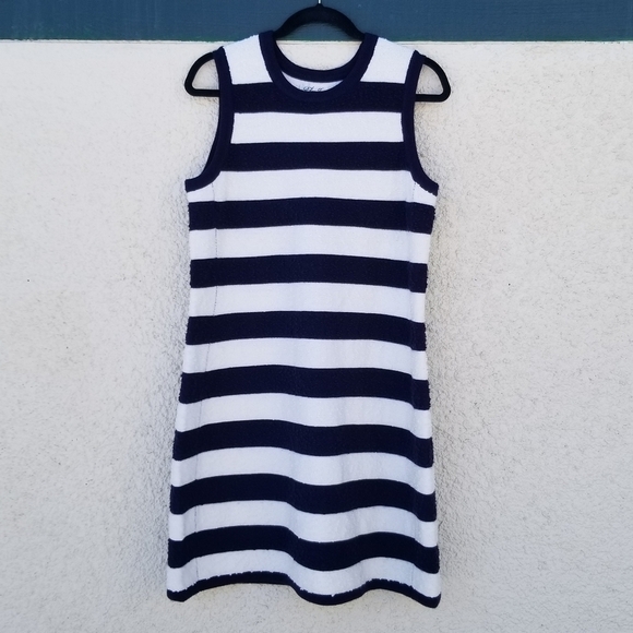 Eliza J textured nubby knit sleeveless shift dress nautical stripe blue white L - Picture 1 of 6